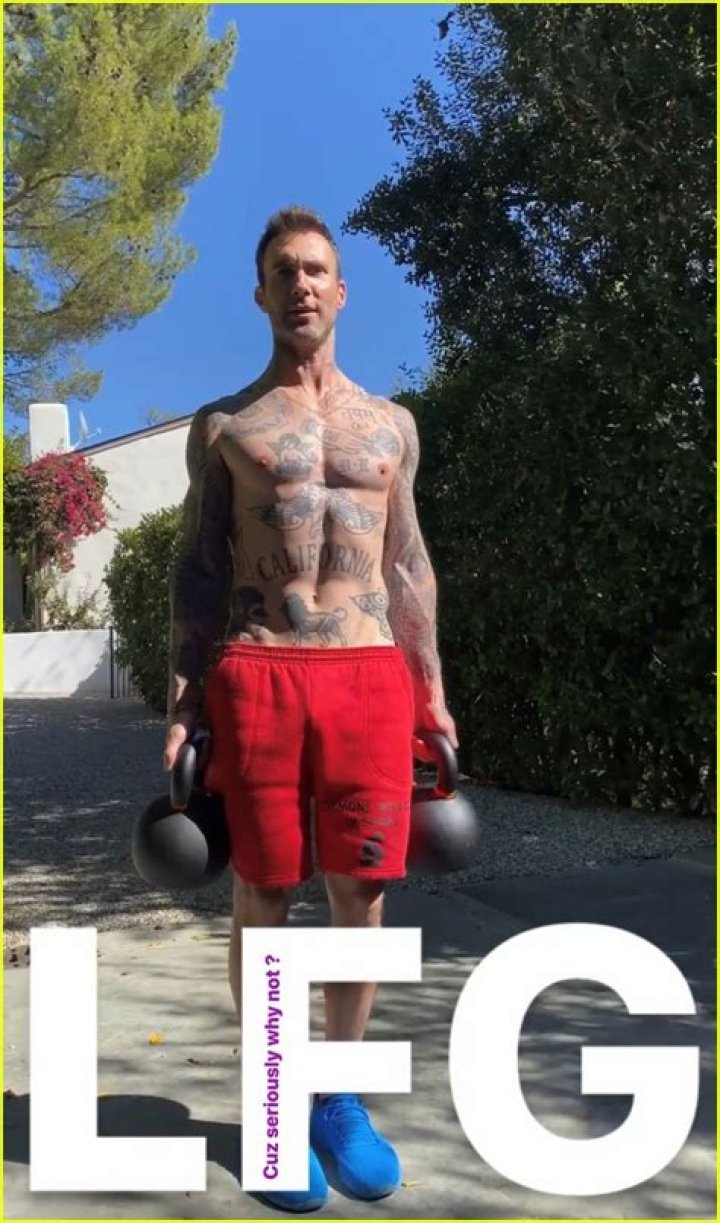 Adam Levine, 41, Goes Shirtless For Sweaty Workout & Jokes He’s ‘Not Sure’ What He’s Training For
